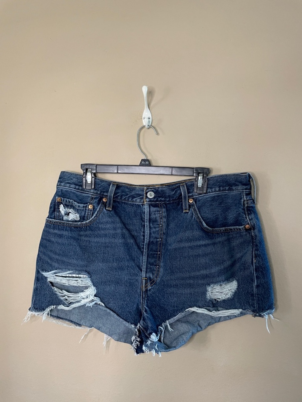 Levi's Dark Blue Distressed Denim Cutoff Shorts SZ 34